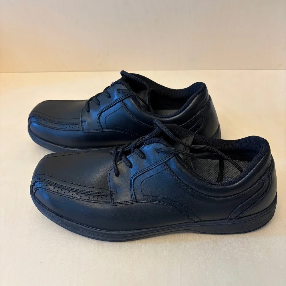Orthofeet Dress Shoe Men 12 Extra Wide 4E Black Leather Orthopedic Oxfords